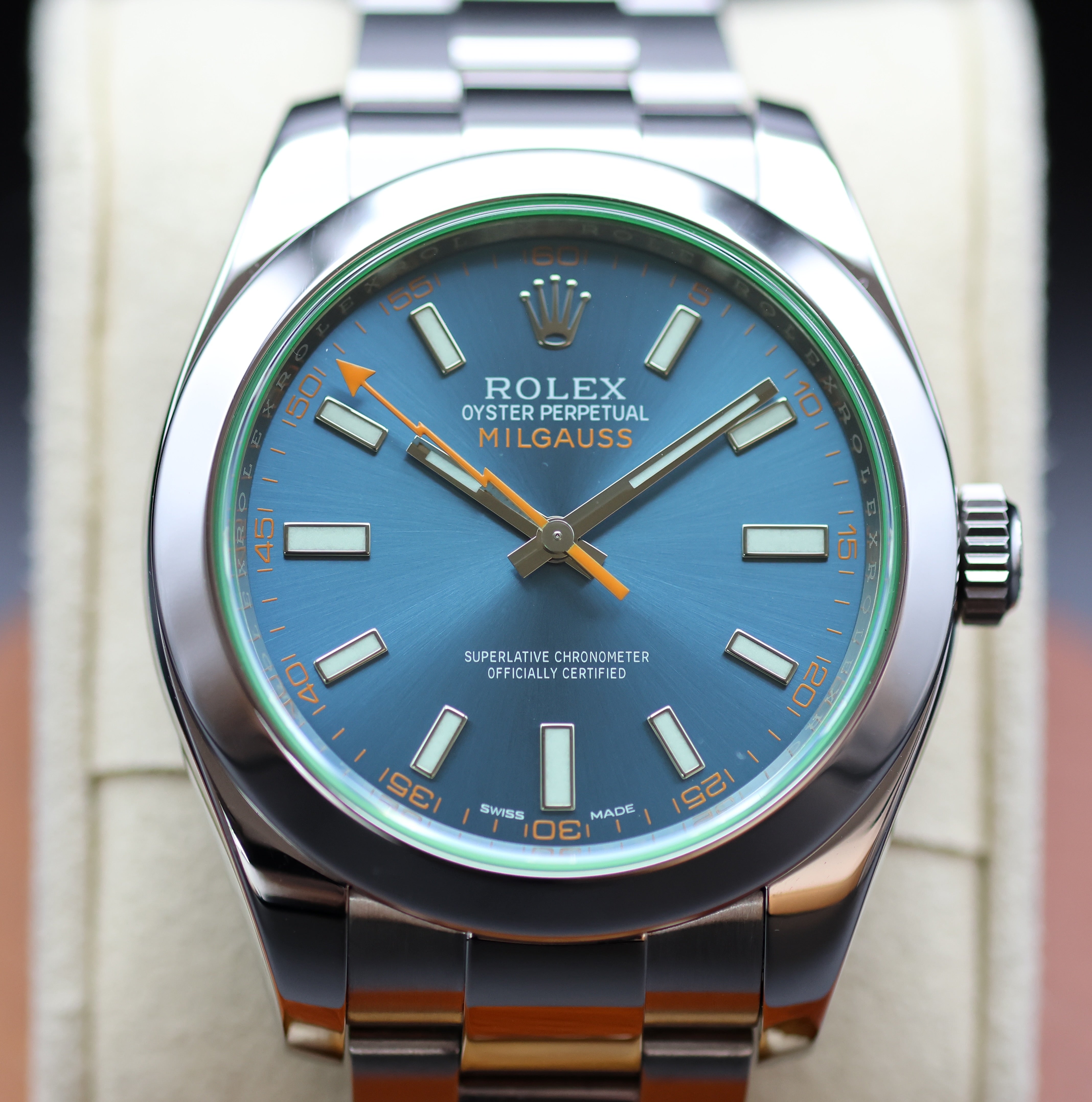 Rolex Milgauss 116400GV – Z-Blue Dial with Green Sapphire Crystal