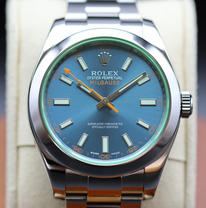 Rolex Milgauss 116400GV – Z-Blue Dial with Green Sapphire Crystal